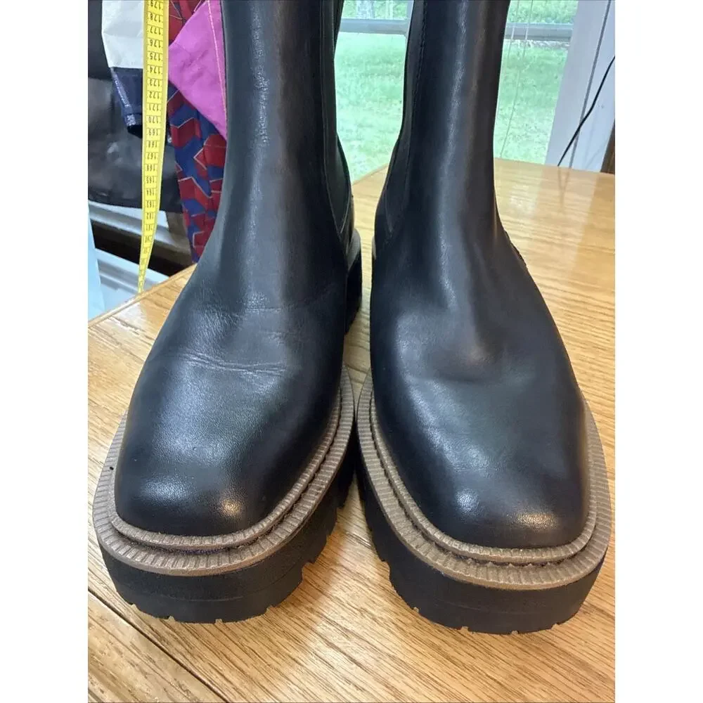 Sam Edelman Luguna Leather Chelsea Boots 7.5 Chunky Lug Sole Black Pull On Goth